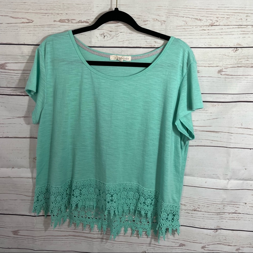 Rewind - Green Top with Lace - Short Sleeve - X Large